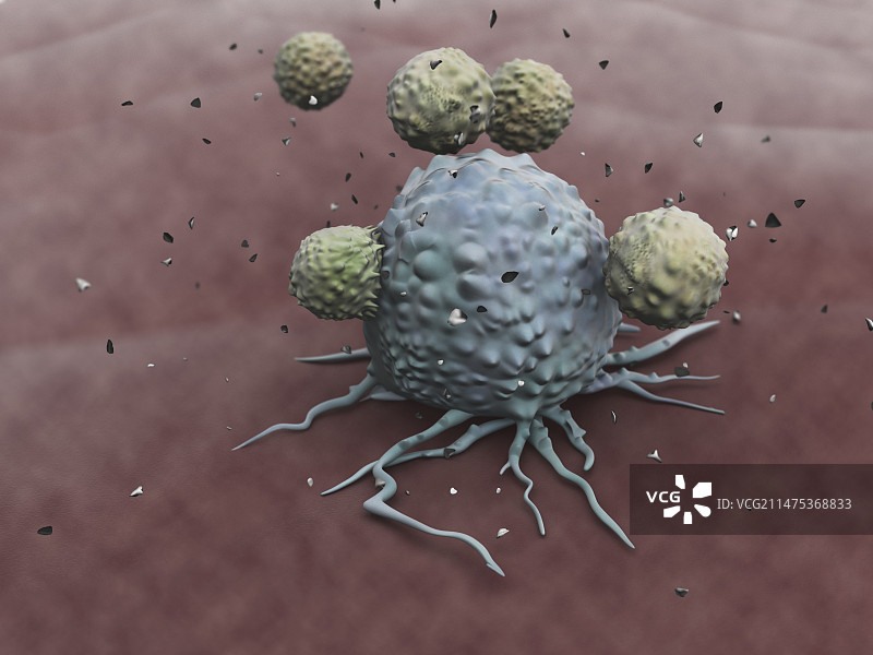 自然杀伤细胞攻击癌细胞，图示图片素材
