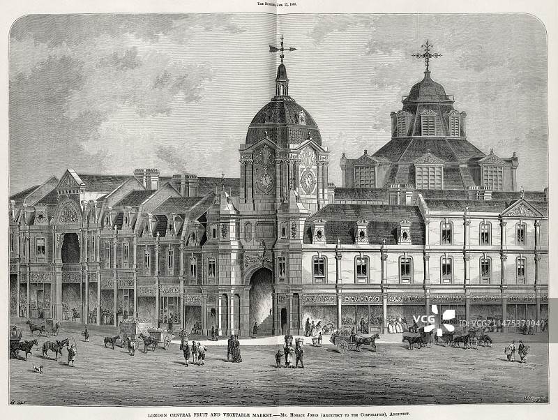 1880年的史密斯菲尔德果蔬市场图片素材
