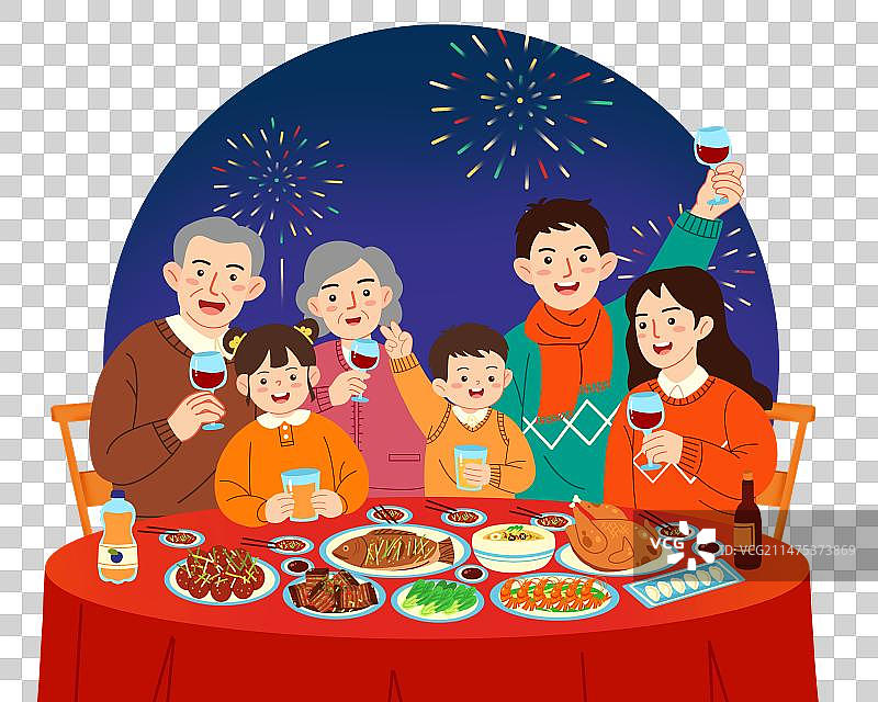 春节除夕阖家团圆年夜饭图片素材