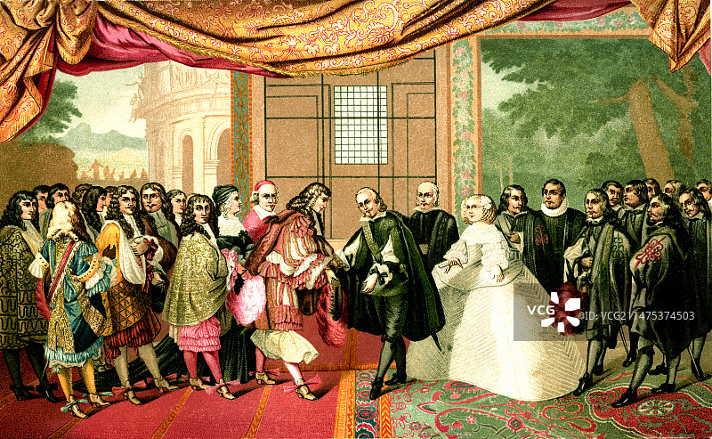 法国路易十四与西班牙国王腓力四世插图图片素材