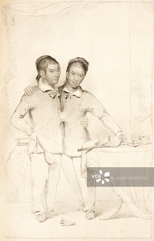 连体双胞胎兄弟:昌和恩,1830年图片素材