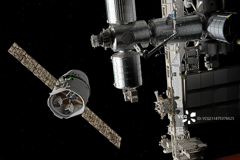 靠近国际空间站的货船，插图图片素材