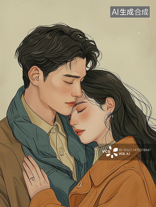 【AI数字艺术】伞下的亲密情侣图片素材