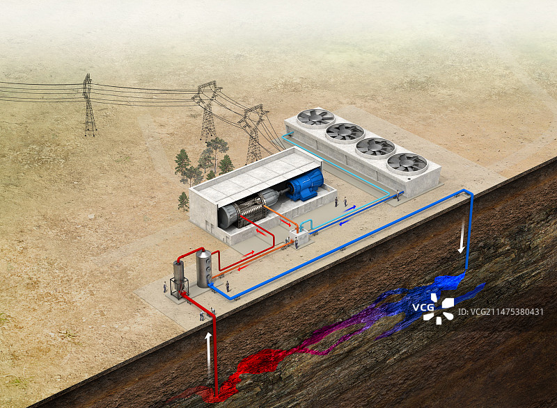 地热发电站插画图片素材
