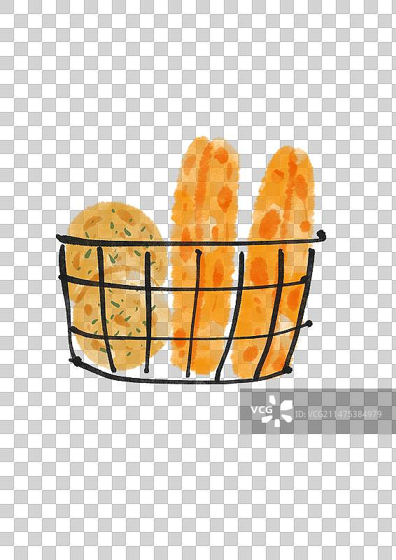 水墨风上海美食插画元素-油条葱油饼图片素材