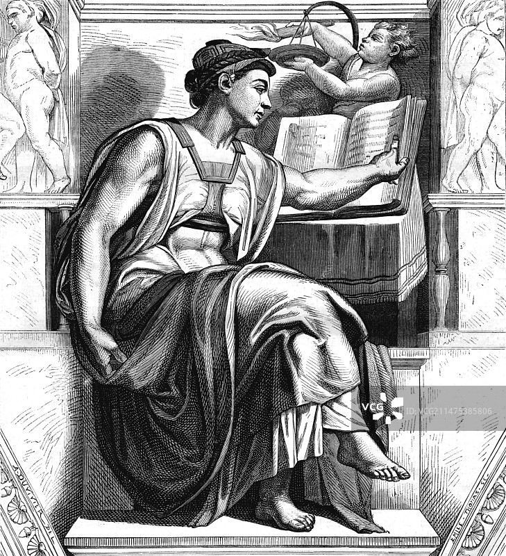 米开朗基罗的《厄立特里亚西比尔》历史插图图片素材