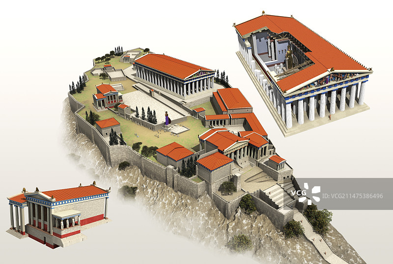 雅典卫城和寺庙插画图片素材