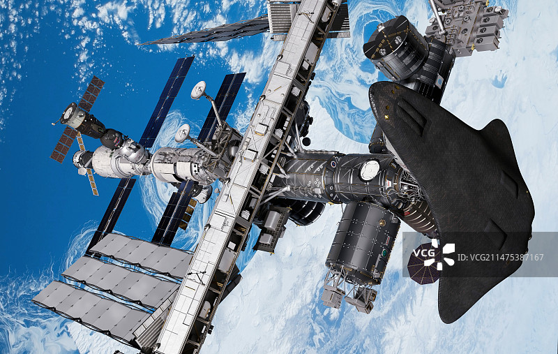 与国际空间站对接的巡航航天飞机，插图图片素材