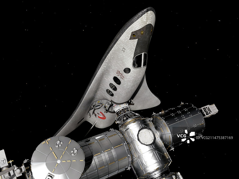 与国际空间站对接的邮轮，插图图片素材