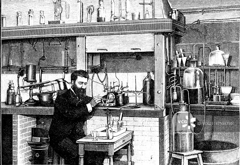 氟的制备19世纪插画图片素材