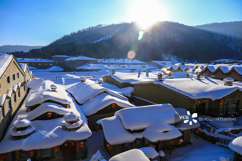 东北雪乡童话世界全景俯瞰图片素材