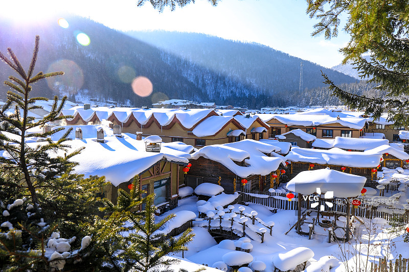 东北雪乡童话世界全景俯瞰图片素材