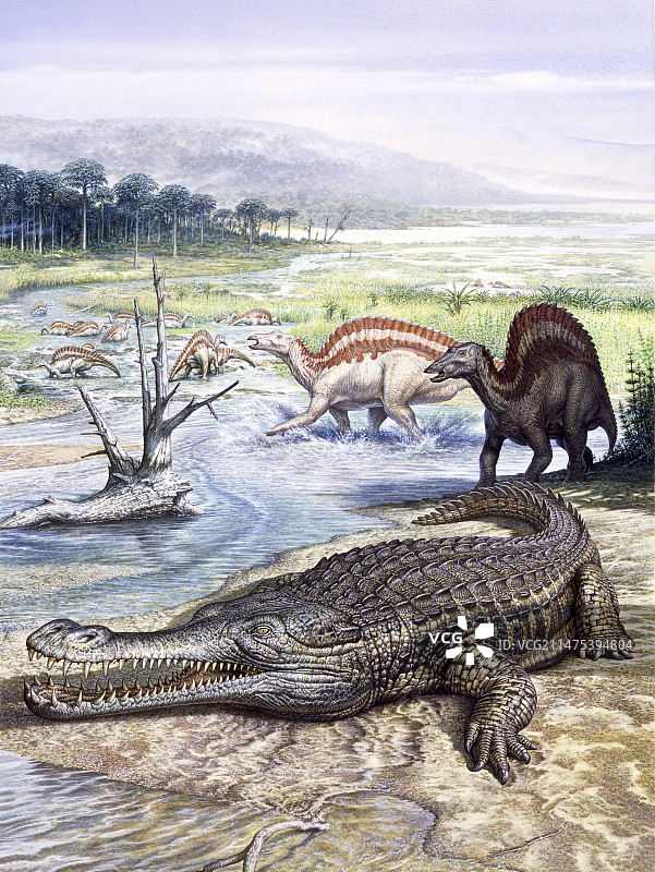 帝鳄和 Ouranosaurus 爬行动物插图图片素材