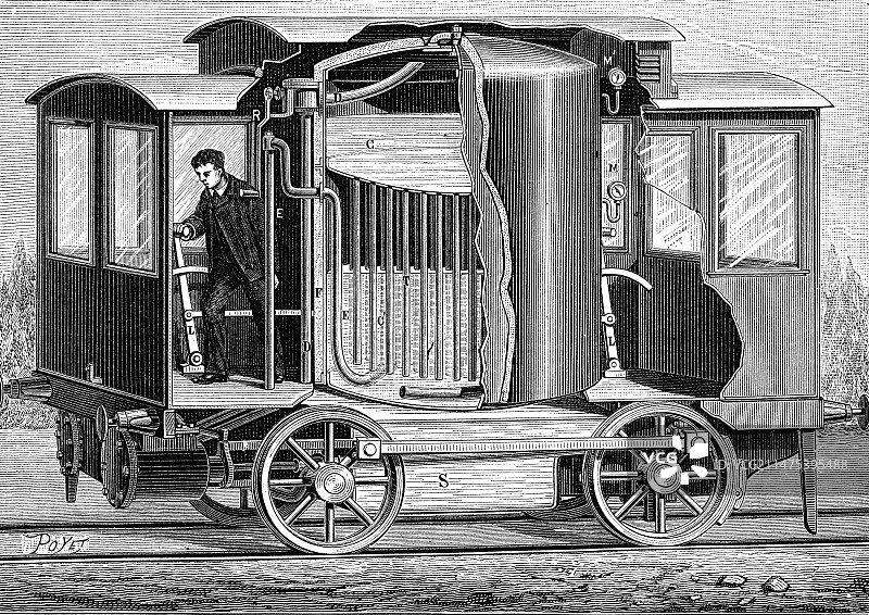 19世纪苏打发动机车插图图片素材