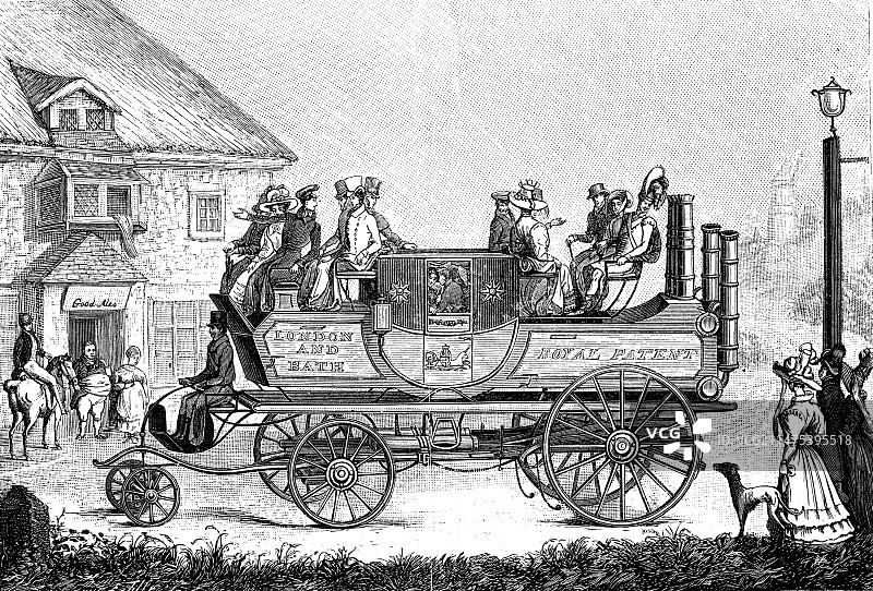19世纪英国蒸汽汽车插画图片素材
