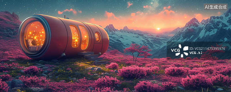 【AI数字艺术】黄昏下的花海图片素材