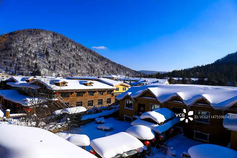 雪乡童话世界狗熊岭蘑菇房图片素材
