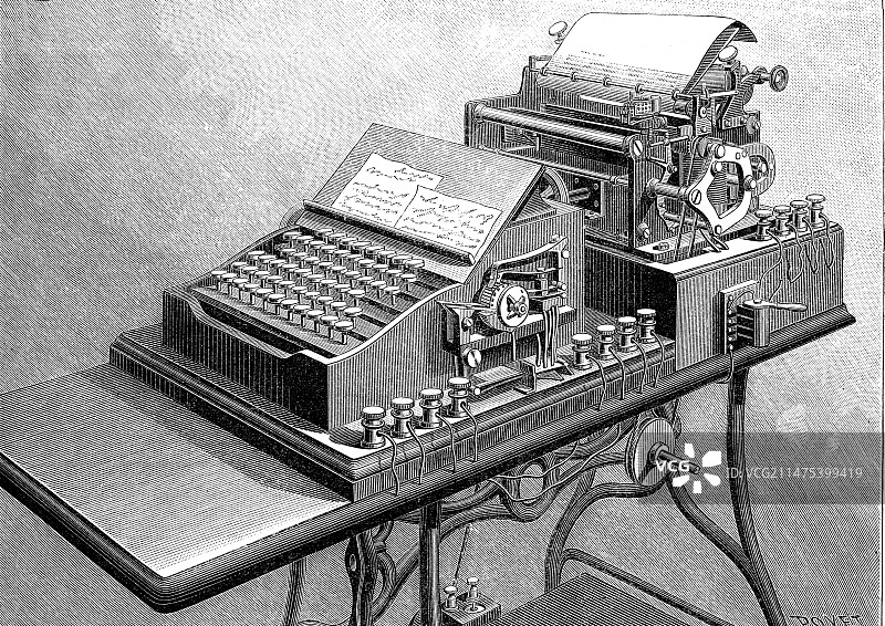 19世纪电传打字机插画图片素材