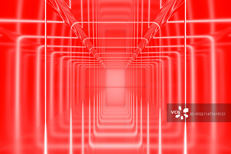 C4D红色纵深人造空间隧道背景图片素材