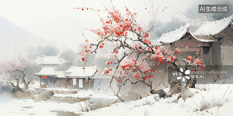 【AI数字艺术】水墨梅花图片素材