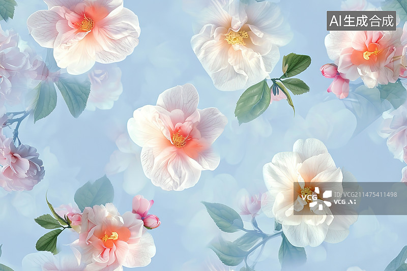 【AI数字艺术】白色开花植物仰天俯视图片素材