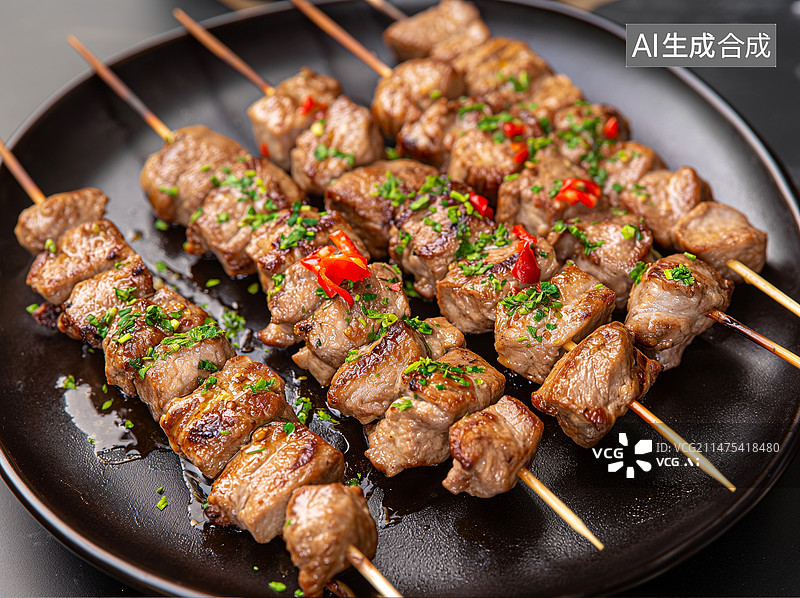 【AI数字艺术】一盘烤羊肉串烧烤图片素材