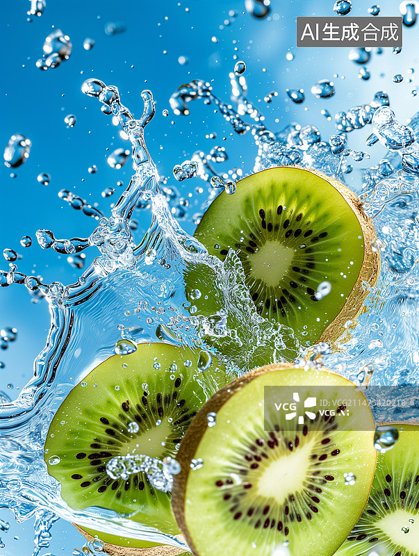 【AI数字艺术】水花猕猴桃奇异果水果汁图片素材