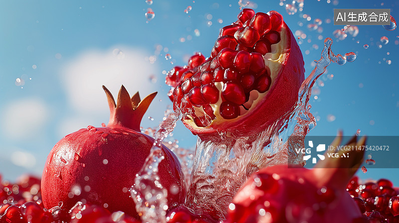 【AI数字艺术】水花石榴汁石榴籽水果图片素材