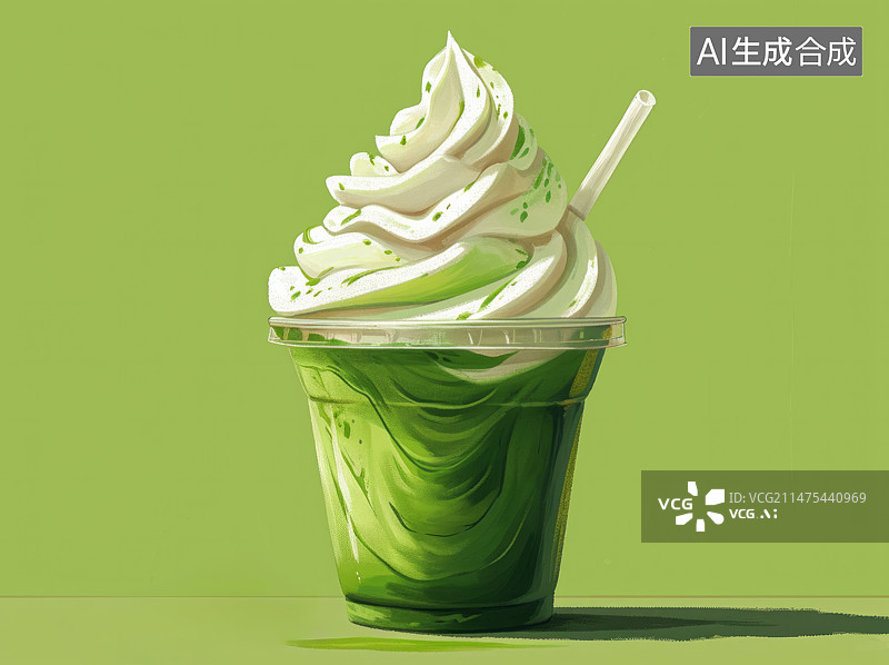 【AI数字艺术】抹茶冰淇淋插画图片素材