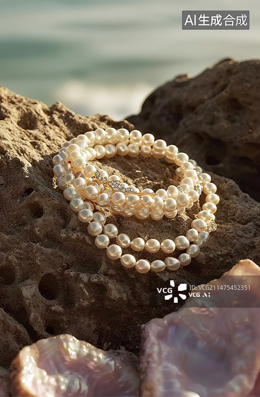 【AI数字艺术】海滩上的珠宝特写镜头图片素材