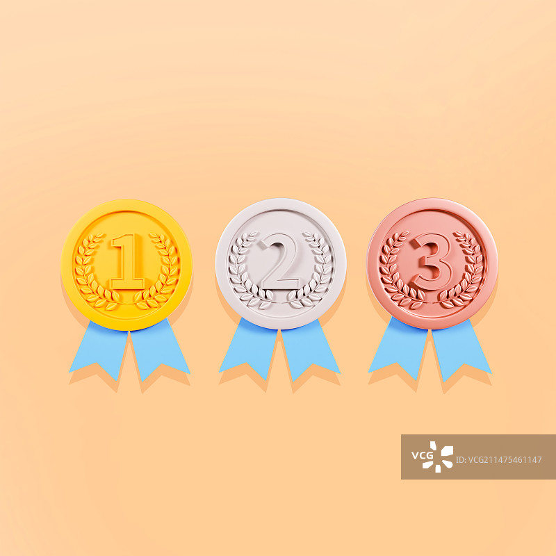 3D渲染的金牌银牌铜牌奖牌元素插画图片素材