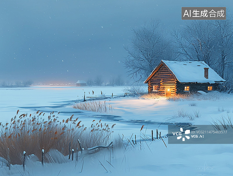 【AI数字艺术】冬季小木屋图片素材