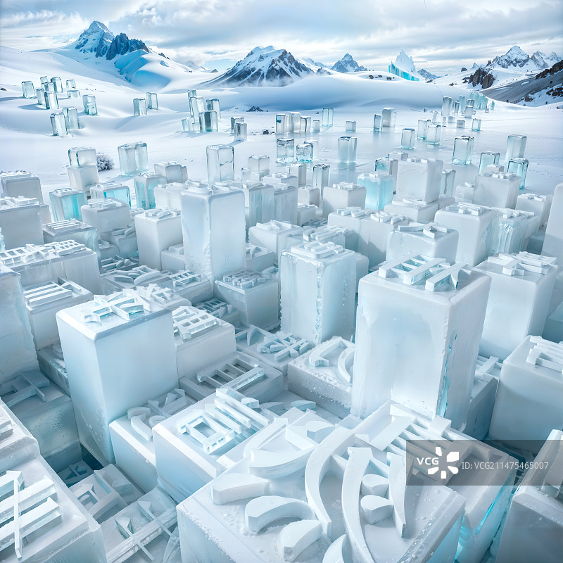 神秘冰雪世界里的汉字冰雕图片素材