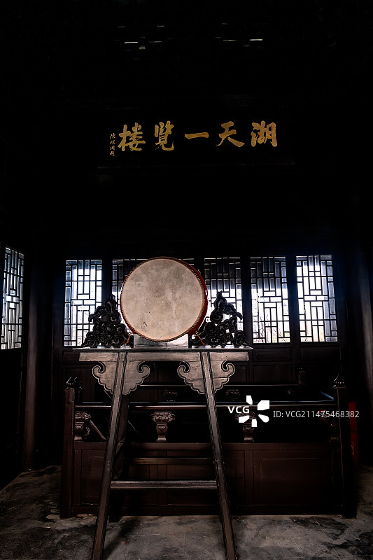 航拍世界文化遗产、全国重点文物保护单位-扬州高邮孟城驿鼓楼内景风光图片素材