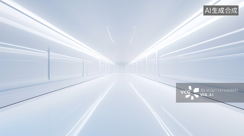 【AI数字艺术】白色发光室内科幻空间通道图片素材