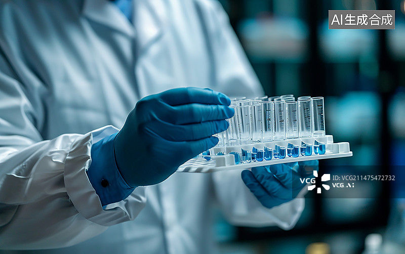 【AI数字艺术】医疗试管特写背景，化学研究科学实验场景图图片素材