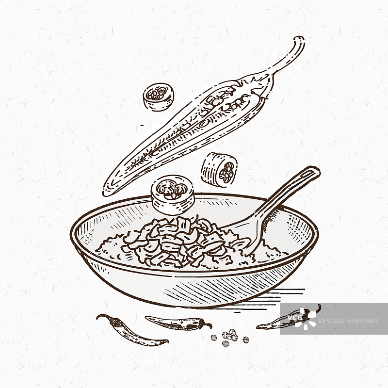 手绘线描辣椒炒菜图片素材