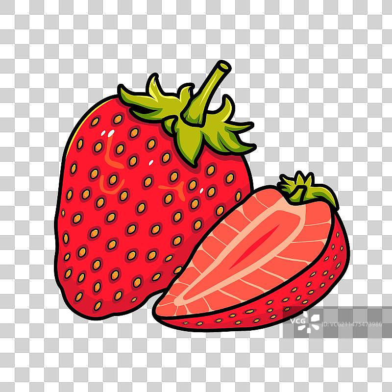 草莓国潮插画元素图片素材