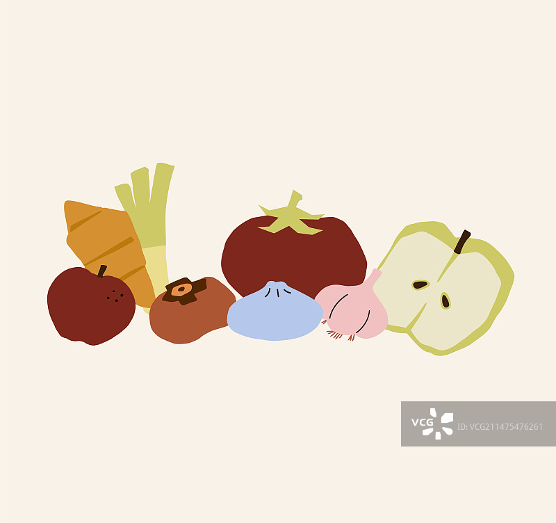 手绘扁平治愈蔬菜水果图片素材