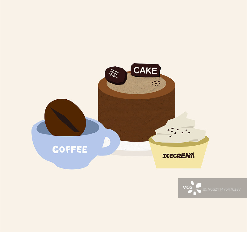 可爱咖啡蛋糕插画图片素材