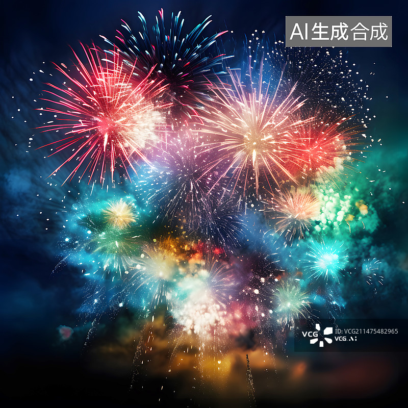 【AI数字艺术】AIGC:传统节日庆祝 烟花 焰火 背景插图图片素材