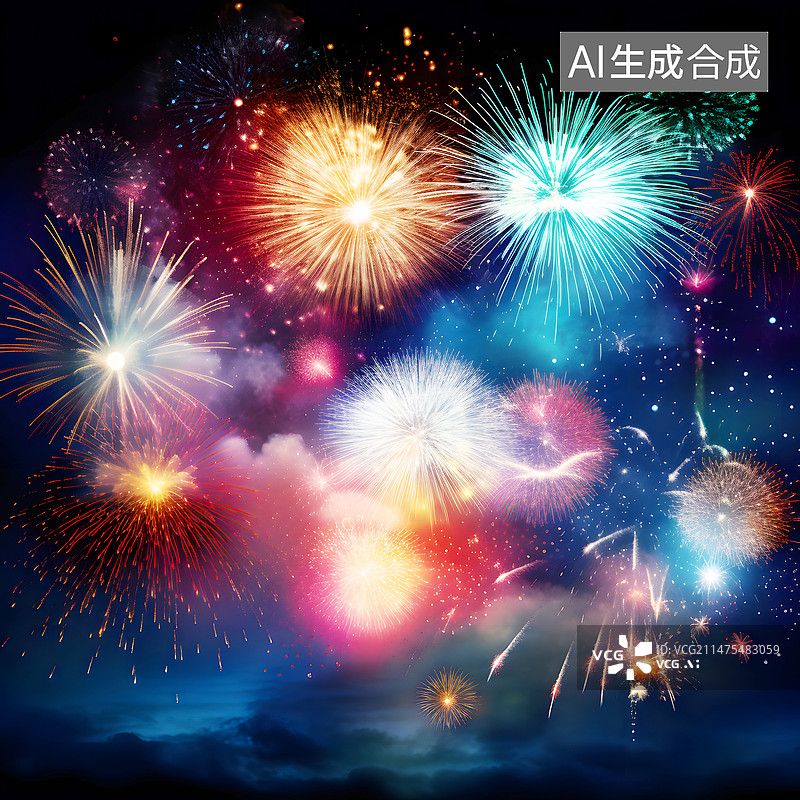 【AI数字艺术】AIGC:传统节日庆祝 烟花 焰火 背景插图图片素材