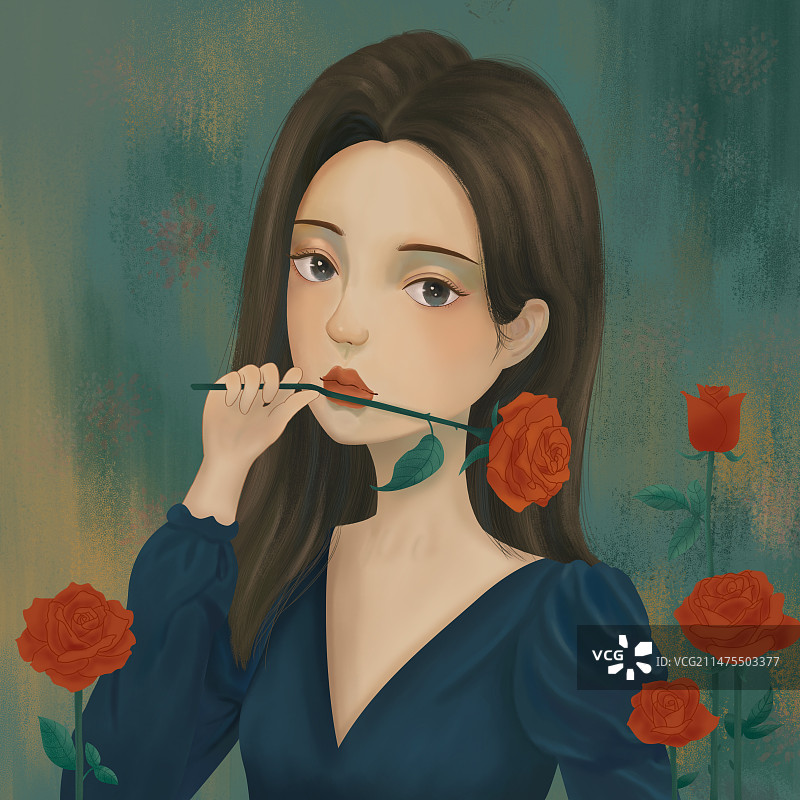 散发着魅力的危险女人手中拿着玫瑰图片素材