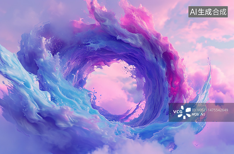 【AI数字艺术】粉红色颜料在天空中的低角度视图图片素材