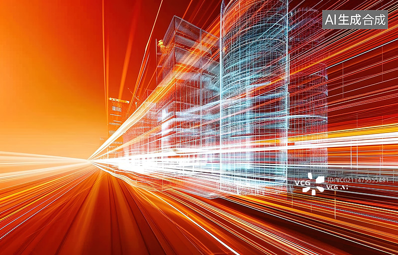 【AI数字艺术】未来发达城市。计算机网络和数据摩天大楼。智慧城市与科技商业理念。3D插图渲染图片素材