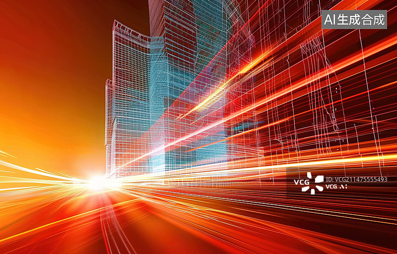 【AI数字艺术】未来发达城市。计算机网络和数据摩天大楼。智慧城市与科技商业理念。3D插图渲染图片素材