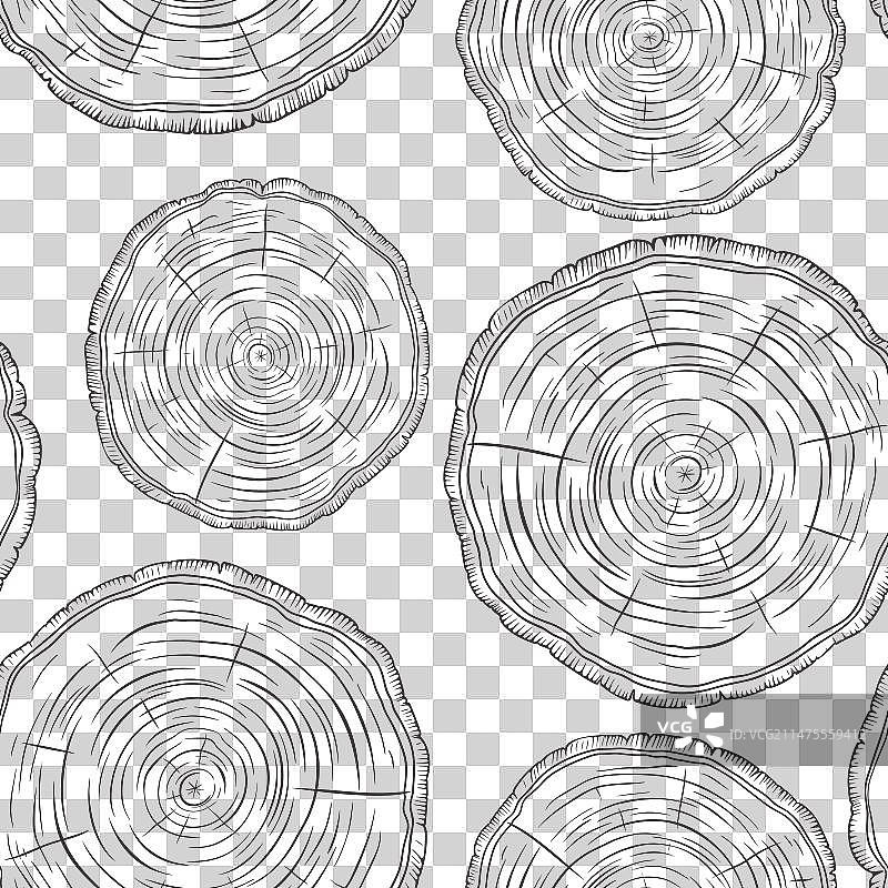 带有树木年轮锯切的无缝图案图片素材