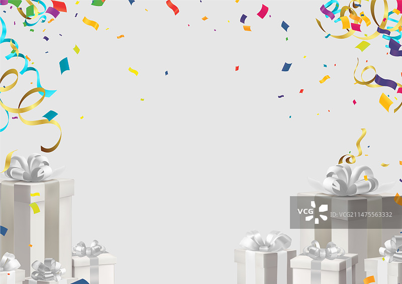 带彩带和纸屑的白色礼品盒图片素材