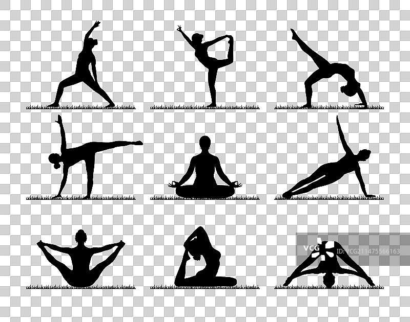 女人草地瑜伽姿势剪影图片素材