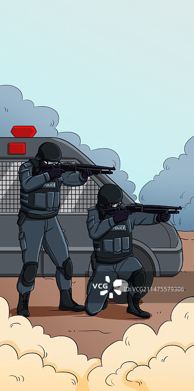两个特警在训练图片素材